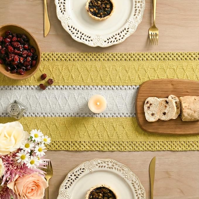Artoid Mode Yellow Farmhouse Woven Table Runner 12x90 Inch | Holiday Rustic - Image 4