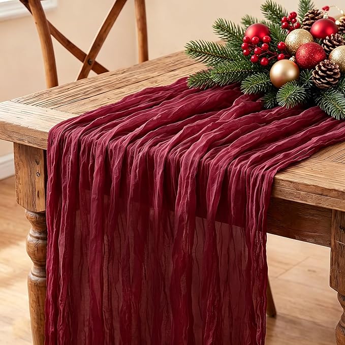 Burgundy Table Runner, 10FT Boho Rustic Burgundy Maroon Table Runner 120inch by Miucat