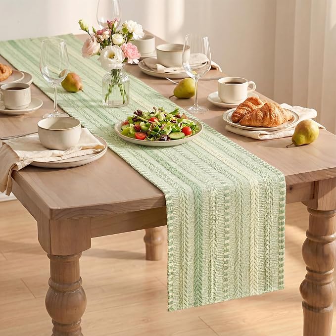 Artoid Mode Sage Green Farmhouse Stripe Braided Table Runner 12x36 Inch | - Image 8