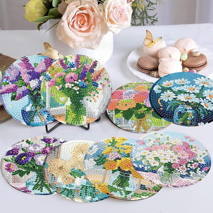 Ekuxom 8 PCS Flowers Diamond Art Coasters Kits - Image 4