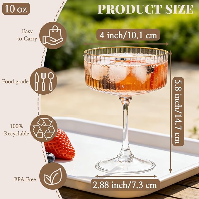 12PCS Plastic Martini Glasses, Unbreakable Reusable Champagne Coupe, Removable - Image 2