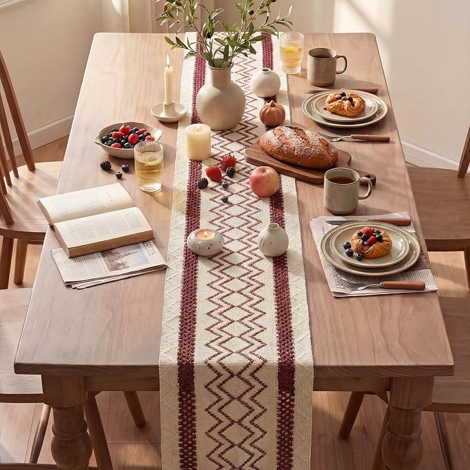 Artoid Mode Red Stripe Diamond Woven Table Runner 12x72 Inch | Holiday - Image 4