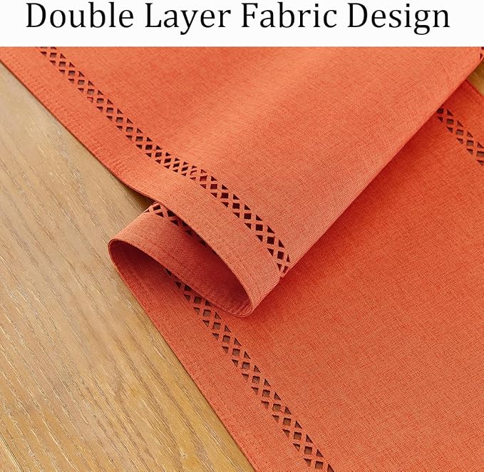 Orange Burlap Table Runner, Fall Table Runners 60 inches Long | Double Layer - Image 2