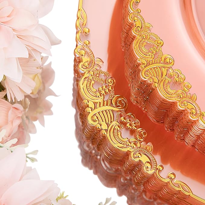 175 Pcs Pink Gold Plates for Easter | Pink Party Plates Set for 25 Guests - Image 2