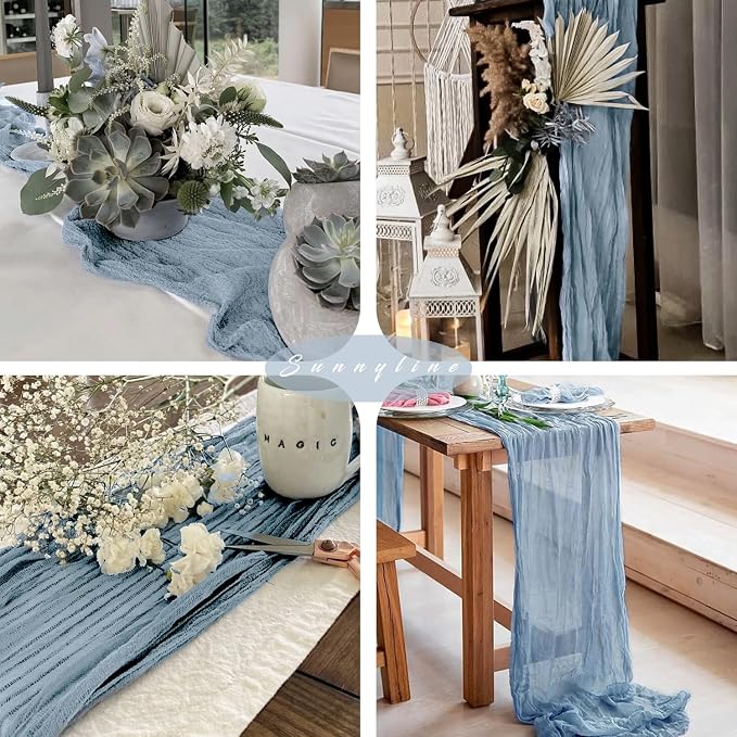6 Pcs 10FT Dusty Blue Cheesecloth Table Runner 35 x 120 Inches Long Runner - Image 6