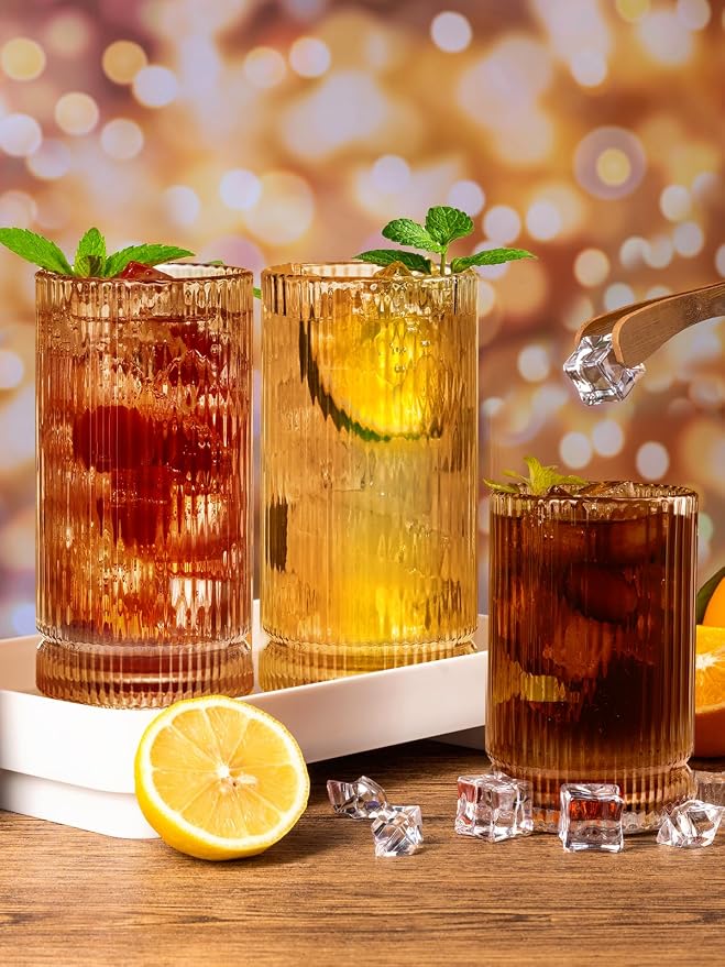 Ribbed Glassware Vintage Drinking Glasses 12Pcs Set （6 Highball Glasses 16Oz - Image 6