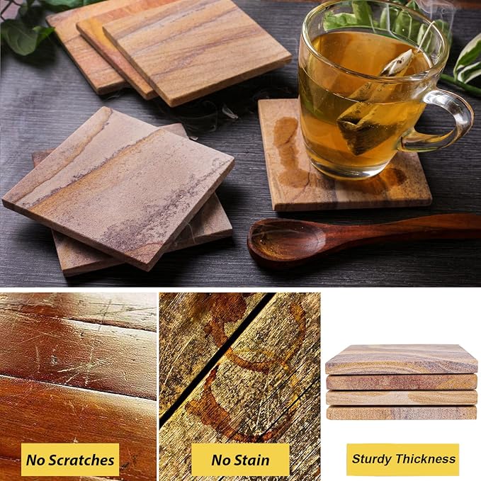 Sandstone Water Absorbent Hand Crafted Square Coasters - Image 5