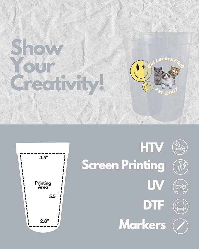PartyPrints 10 Pack 32 oz Clear Reusable Blank Plastic Cups, Colored Plastic - Image 3