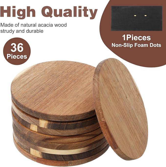 36PCS Unfinished Wood Coasters for Drinks 4 Inch Wooden Coaster Stackable - Image 8