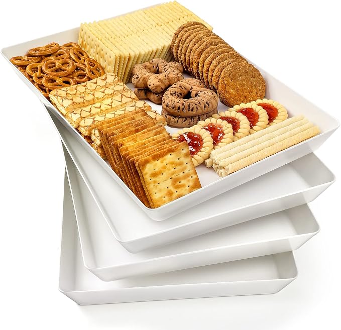 4-Pack Plastic 16" x 11" Large White Serving Trays Set by VITEVER