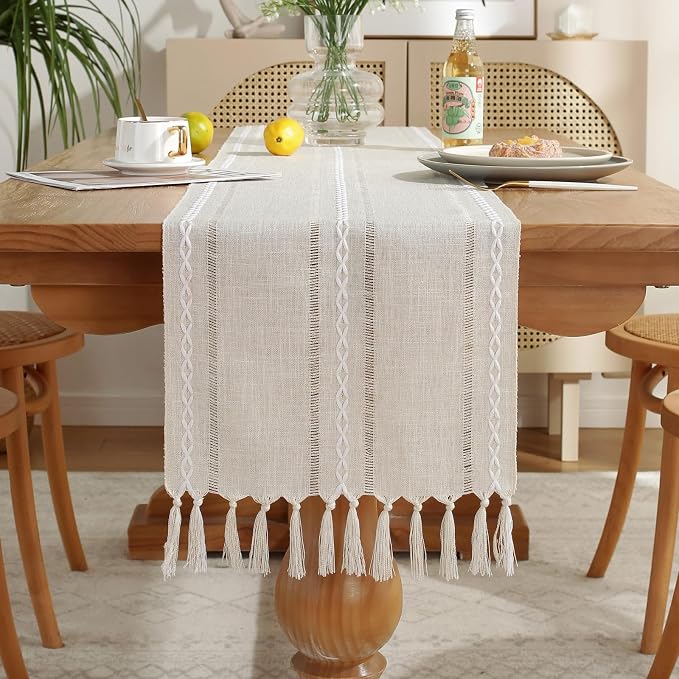 Rustic Boho Table Runner, Farmhouse Table Runners 108 Inches Long by Cenebonxy