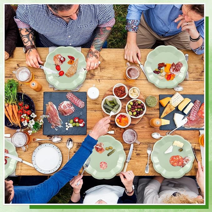 NatNarr 30 Pcs Sage Green Paper Plates, 9 Inch Scalloped Paper Plates | Green - Image 7