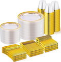 WELLIFE 600 PCS Clear Gold Disposable Dinnerware Set by WELLIFE