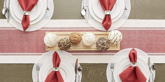 DII Dobby Stripe Table Runner, Barn Red & Cream Background | Woven Decorative - Image 9