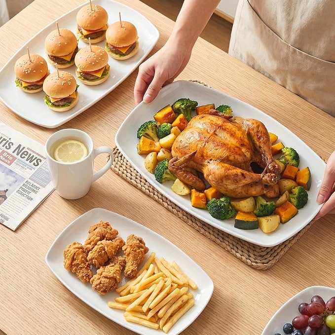 fMBB Large Serving Platter Set of 3, 16/14/12 Inch Porcelain Rectangular - Image 5