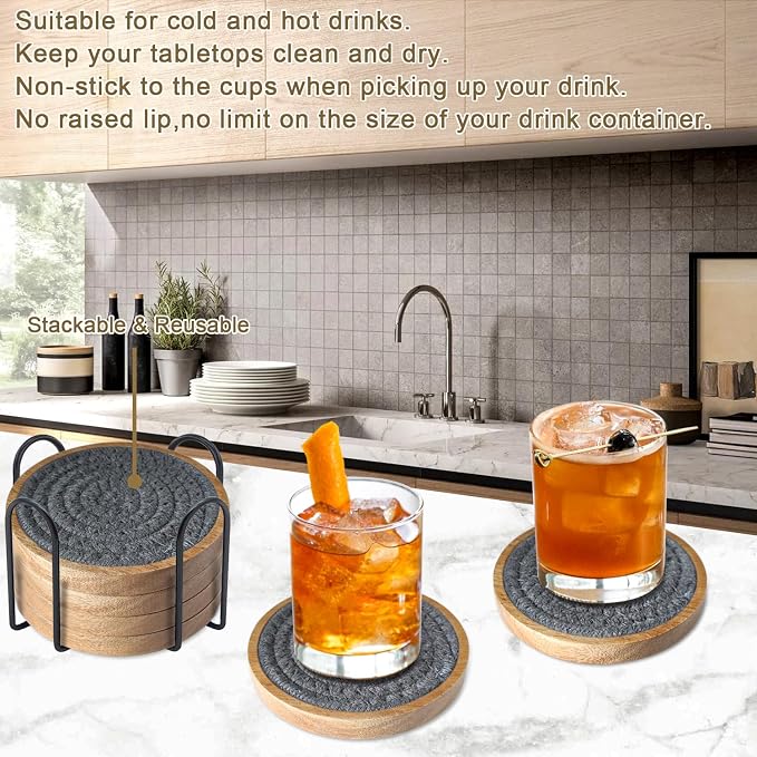 Eykao 6 Pack Coasters for Drinks Absorbent, 4.3 inches Cork Coasters for Coffee - Image 4