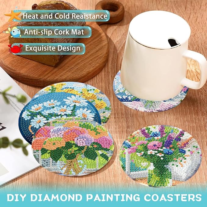 Ekuxom 8 PCS Flowers Diamond Art Coasters Kits - Image 5