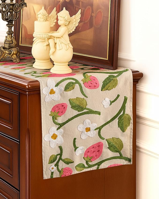 Canvas Embroidered Narrow 13"x 90" Table Runner, Rustic texture, Machine - Image 5