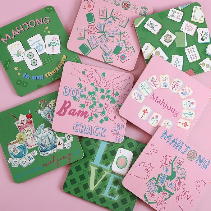 8 Pcs Mahjong Coasters 3.94 x 3.94 Drink Coasters Pink and Green Mahjong Gift - Image 6