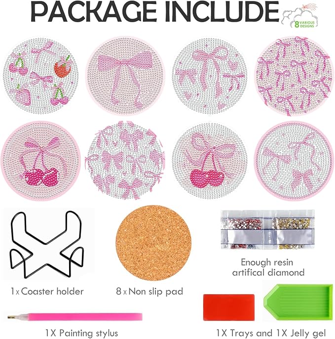Pink Bow Diamond Art Coasters Kits - Image 3