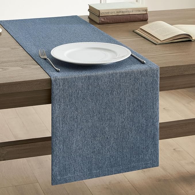 Basic Linen Style Table Runner, 14x60 Inch Navy Blue | Mitered Corner Design by ZEEMARTONLINE