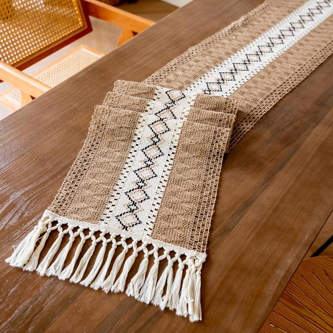 EMMTEEY Macrame Table Runner Boho Style 94 Inches Long, Scratch & Heat Resistant - Image 3