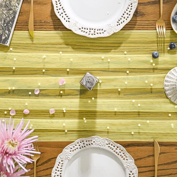 Artoid Mode Pearl Yellow Gauze Table Runner 59x120 Inch, Seasonal Sheer Kitchen - Image 5