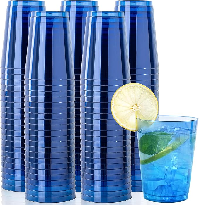 DaYammi 100 Pack Clear Blue Plastic Cups 10 Oz by DaYammiwillaccompanyyou