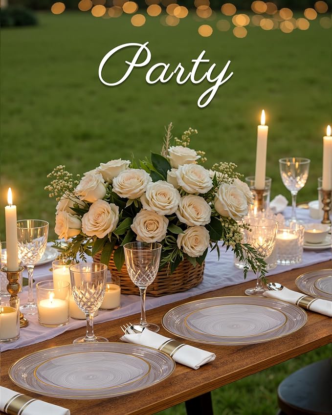 Morejoy 175PCS Clear Gold Plastic Plates - Image 4