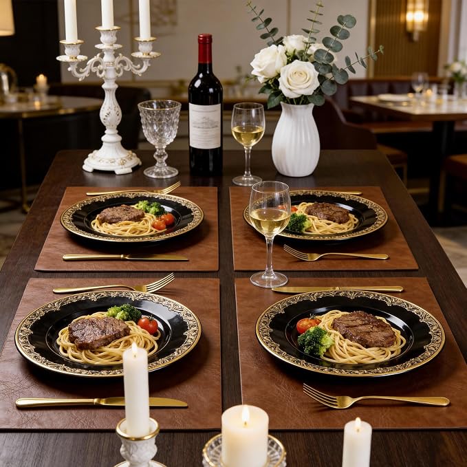Faux Leather Placemats for Dining Table Set of 4, Edge-Sealed PU Leather Table - Image 3