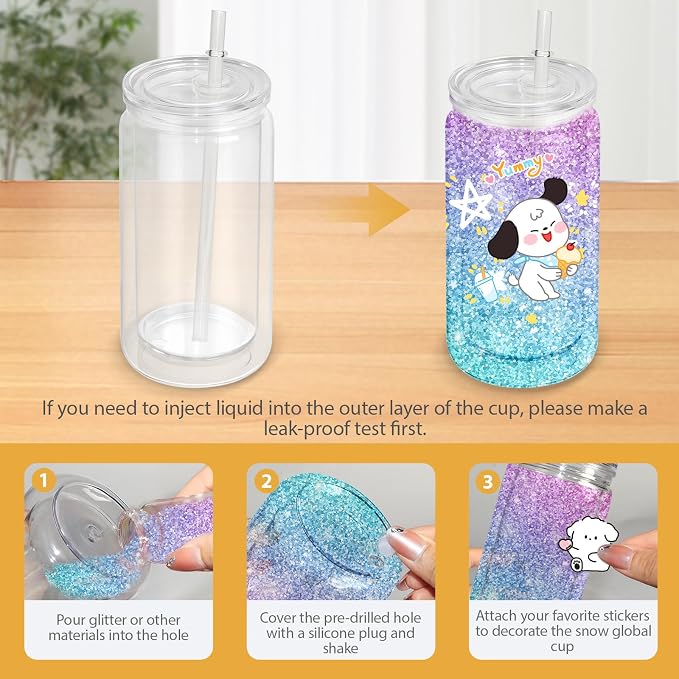 AZEAM 16 PCS Plastic Snow Globe Tumbler, 16 Oz Double Wall Snow Globe Cups | - Image 3
