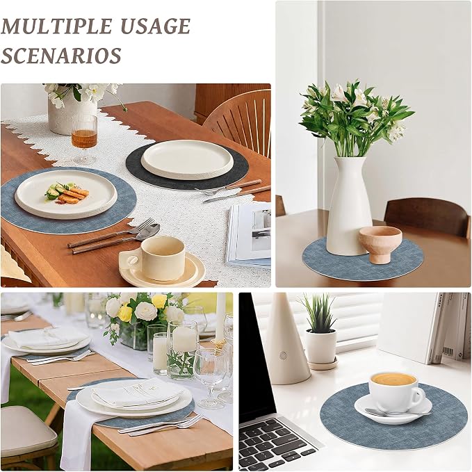 NCUE 13" Faux Leather Round Placemats Set of 4, Reversible Dual-Color | - Image 7