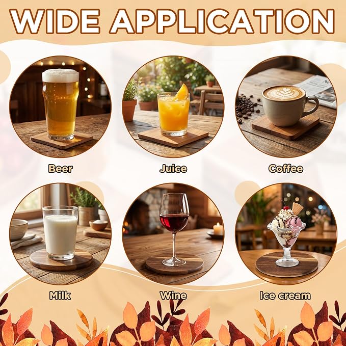 72 Pcs Unfinished Acacia Wood Coasters Bulk, 4 Inch Round Wooden Coasters - Image 4