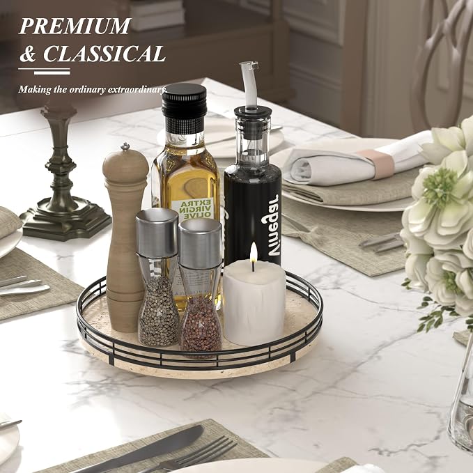 AMH 10-Inch Italian Travertine Lazy Susan - Image 3