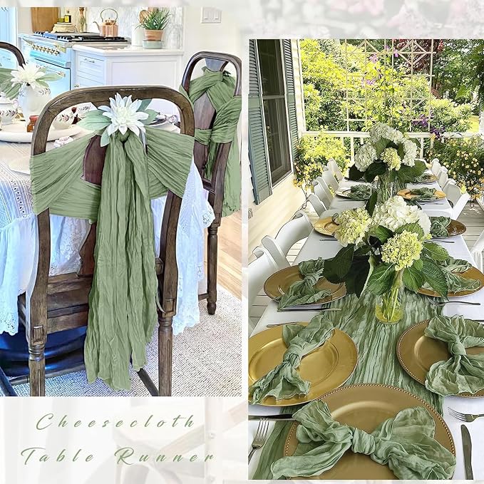 25 Pack Sage Green Cheesecloth Table Runner 17 x 108 Inch Gauze Table Runner - Image 3