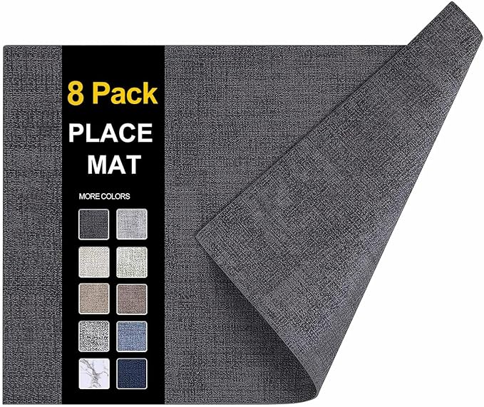 Faux Leather Heat Resistant Placemats 8 Packs, Waterproof Wipeable Dining PU by homing