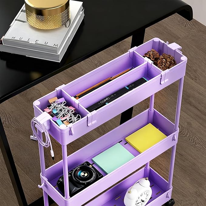 2-piece Set Slim Storage Cart 3 Tier, Bathroom Organizer Rolling Utility - Image 2