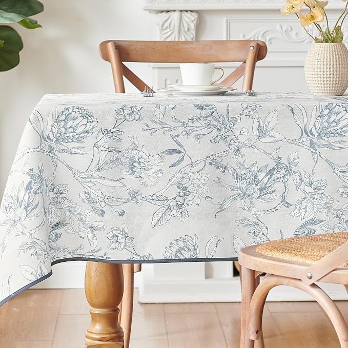 jinchan Blue Floral Linen Square Table Cloth 50 x 50 Inch | Blue floral accents by JINCHAN