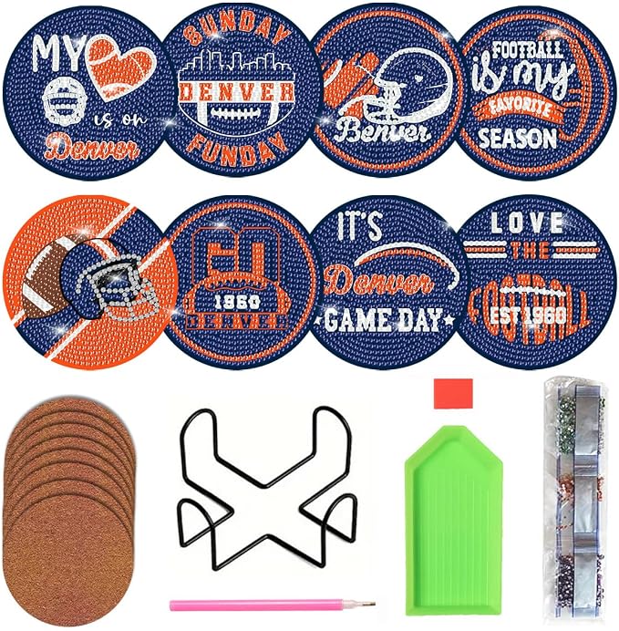 Bartogro 8 Pcs Diamond Painting Coaster Kits, DIY Football Diamond Art Coasters by Bartogro