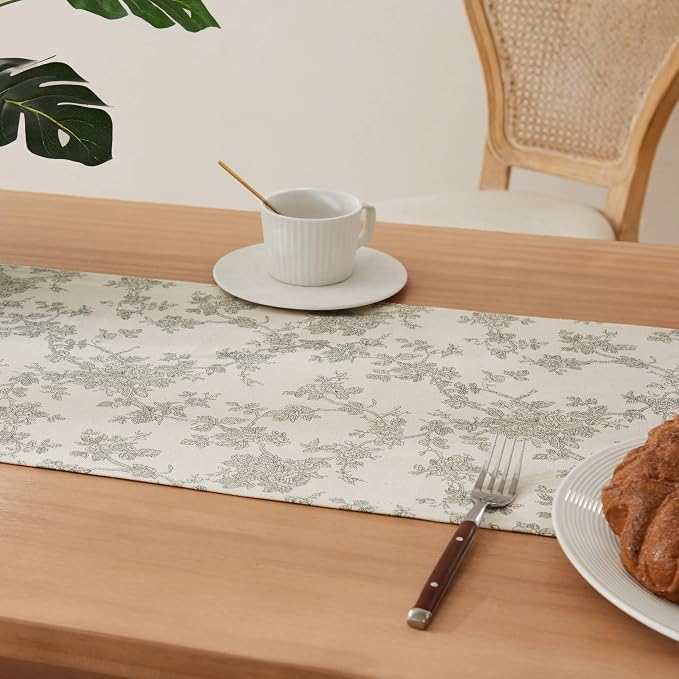 French Pastoral Farmhouse Table Runners, 13x90 Inch Green | 100% Organic Cotton - Image 5