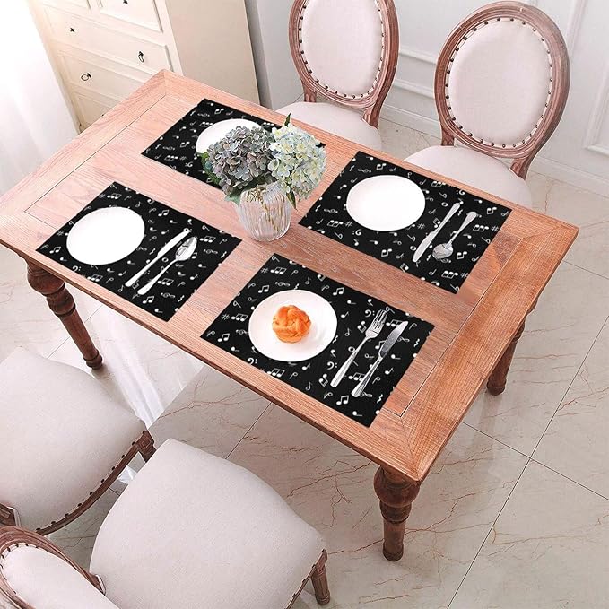 Music Notes Placemats Set of 4 Musicial Lover Dining Table Mats Washable Black - Image 6