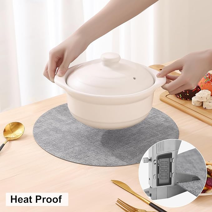 Round Faux Leather Placemat and Coaster 6 Packs, Washable Heat Resistant Dining - Image 3