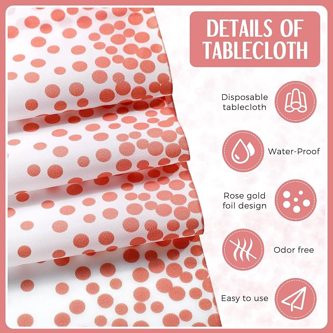 8 Pack White and Rose Gold Disposable Plastic Tablecloths and Satin Table - Image 3