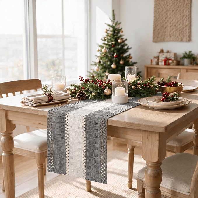Artoid Mode Grey Farmhouse Woven Table Runner 12x90 Inch | Seasonal Holiday - Image 4