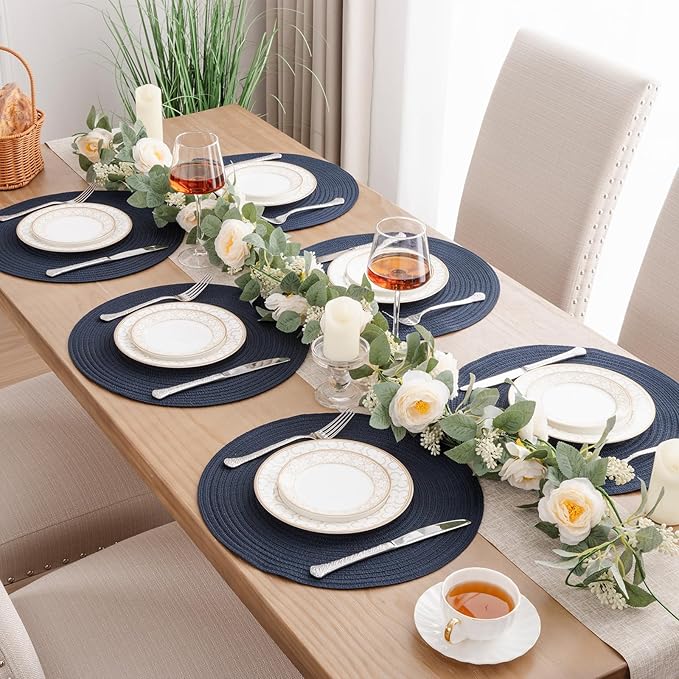 SHACOS Round Placemats Set of 4 Washable 15 inch Round Table Mats Cotton - Image 3