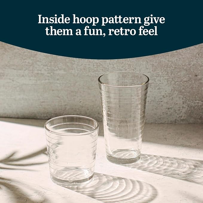 Libbey Hoops Tumbler and Rock Glass Set, Two Sized Nostalgic Retro Glass Cups - Image 4