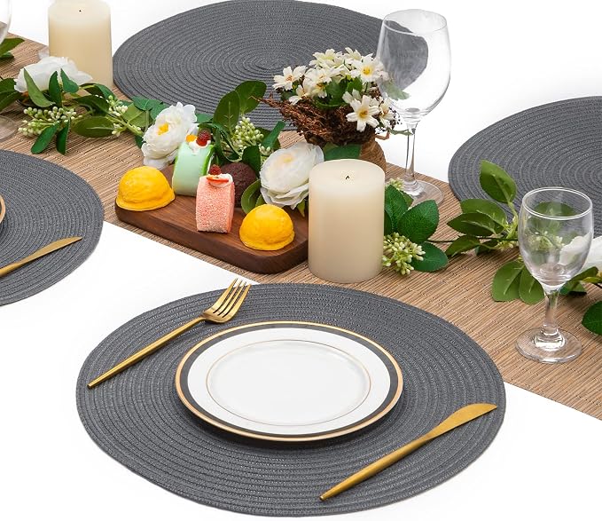 SHACOS Round Placemats Set of 6 Washable 15 inch Round Table Mats Cotton - Image 6