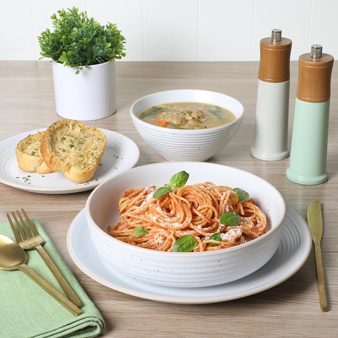 Gibson Home Dinah 16-Piece Matte White Stoneware Dinnerware Set – Double Bowl - Image 5