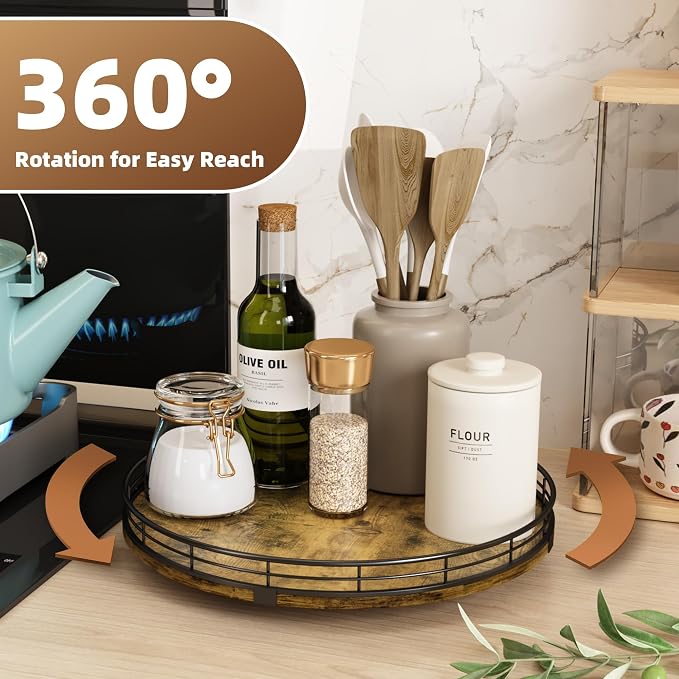 Lazy Susan Turntable Organizer for Table Top, 12’’ Round Wooden Lazy Susan for - Image 3