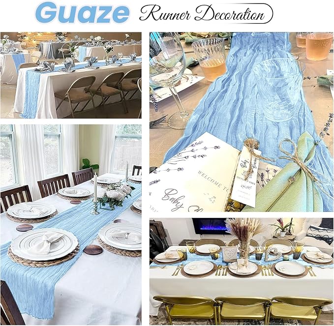 4 Pack Baby Blue Cheesecloth Table Runner 20 x 120 inch Gauze Table Runners 10 - Image 4